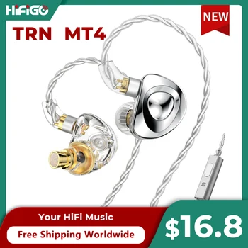TRN MT4 2DD ביצועים גבוהים כפול דינמי HiFi In-Ear Monitors אוזניות 10mm כפול דינמי נהג IEM 2 פינים 0.78 3.5 מ 