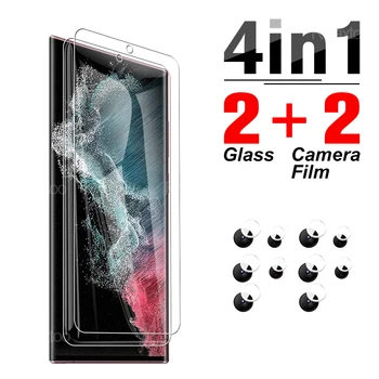 4 ב 1 מלא כיסוי זכוכית מחוסמת עבור Samsung Galaxy S22 בנוסף 5G S 22 עדשת מצלמה + מגן מסך S22 S22plus סרט מגן התמונה