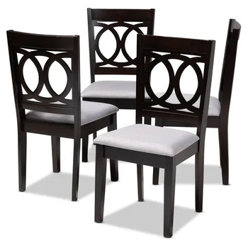 4pcs ריפוד כיסא האוכל, מסעדה הכיסא רהיטים לסעוד בנוחות וסגנון Rubberwood מסגרת אספרסו לסיים. התמונה