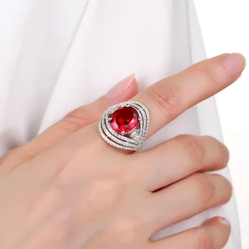 מותג מקורי יוקרה אמיתית תכשיטים עיצוב יוקרתי Huafeng צבעוני קריסטל סגנון אופנה משובצת כסף s925 טבעת באיכות גבוהה התמונה