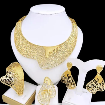 איטליה 18k מצופה זהב סט תכשיטי יוקרה עיצוב נשים השרשרת דובאי תכשיטים גדולה עגיל צמיד לכלה מסיבת חתונה אביזרים התמונה