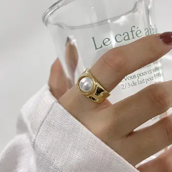 שאניס S925 כסף סטרלינג פתח טבעת פנינים צבע זהב עיצוב ייחודי אצבע מתקדם הגיוני טבעות לנשים בנות המסיבה מתנה התמונה