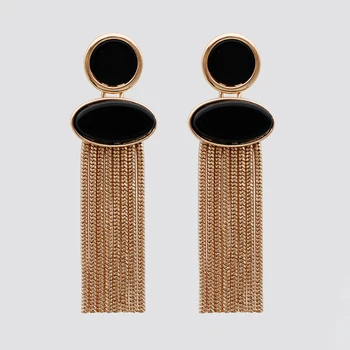 חרוזים שחורים מתכת ציצית עגילים לנשים גבוה נחש שרשרת תכשיטים פשוטים עיצוב אופנה משובחת מסיבת אביזרים MQ024 התמונה