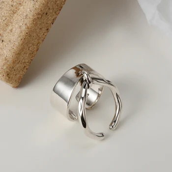 פשוט S925 כסף סטרלינג מבריק טבעת לגברים נשים רטרו וינטג מרקם אחיד מעגל טבעת פתוחה Stackable בסדר הטבעת התמונה