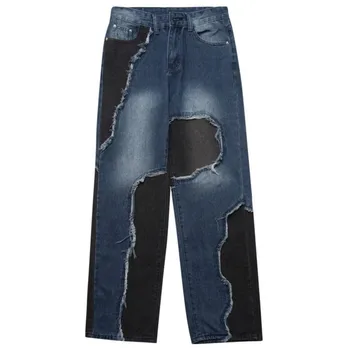 ניגודיות צבע שחבור ג 'ינס 2022 הסתיו והחורף אדם חדש אופנה חופשי ישר מרופט תיקון רחוב ג' ינס מקרית התמונה