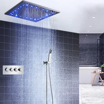 20 אינץ יוקרה תקרה LED חדר מקלחת ברזים גשם, ערפל Spa תקורה מקלחות לוח 3 דרך Thermostatic מיקסר להגדיר התמונה