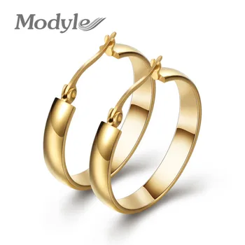 Modyle מותג עגילים לנשים אופנה תכשיטים מתנה הסיטוניים אופנתי 2 צבעים צבע זהב עגילי חישוק נירוסטה התמונה