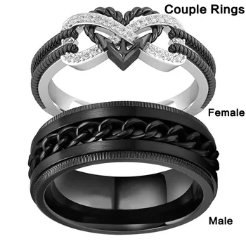 לחץ טבעת חרדה מרגיע נירוסטה Rotatable שרשרת מתעצבן מתכת טווה גברים להקה טבעת זוג טבעות תכשיטים לחתונה התמונה