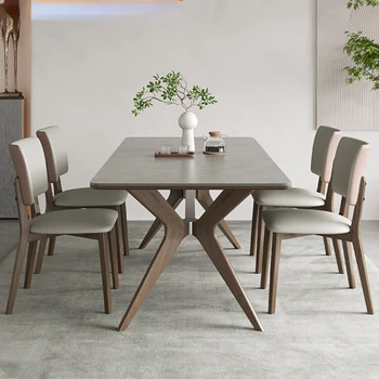 נורדי עץ מלא רוק לוח שולחן אוכל, כיסא, מודרני ופשוט הבית הלבן שעווה עץ מט התמונה