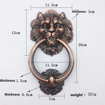 סגנון וינטג ' מקוש דלת עץ עתיק פליז, נחושת עתיק ראש אריה דלת עץ טבעת טיפה משוך את הידית ידית התמונה