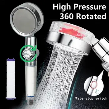 בלחץ עיסוי טורבו מאוורר 360 סיבוב זרימת מים ויסות כמות המשקעים ראש מקלחת ידני עם מנוע טורבו לחץ התמונה