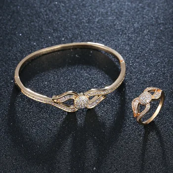 באיכות גבוהה של נשים אופנה חלול קשת המעגל 2PCS צמיד טבעת סט משובץ AAA זירקון מתנה למסיבת מגמה תכשיטים התמונה