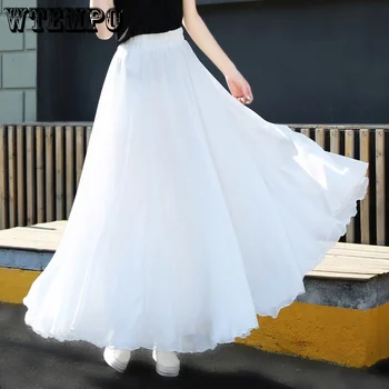 WTEMPO שיפון חצאית נשים גדולות גבוהה המותניים האקדמיה סגנון שמלה ארוכה Y2K אופנת רחוב, אופנה שמלה תכליתי מזדמנים גברת בגדים התמונה