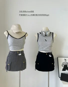 Iyundo קוריאני אופנה חדשה קיץ חצאית מיני לנשים בסגנון וינטג חצאיות אפור חצאיות קוריאנית דונגדאאמאן 2023 Workwear ישבנים התמונה