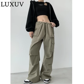LUXUV בציר מטען מכנסי באגי ג 'ינס נשים אופנה סרבלים אופנת רחוב כיסים רחב הרגל גבוהה המותניים מזדמנים ג' ינס מכנסיים 2023 התמונה