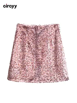 חצאית מיני גבוהה Waisted קו סקסי נצנצים חצאיות מעצב Y2k קוריאנית 2023 הקיץ אופנת רחוב אופנה משובחת Y2K התמונה