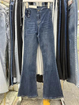 2023 אביב חדש לנשים ג ' ינס סקסי חלול החוצה רקום גבוהה המותניים למתוח Boot Cut מכנסיים נשית אופנה מכנסיים Y3615 התמונה