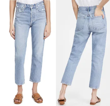 נשים בגזרה גבוהה אור כחול קטן ישר קצוץ ג ' ינס 2023 חדש האביב התמונה