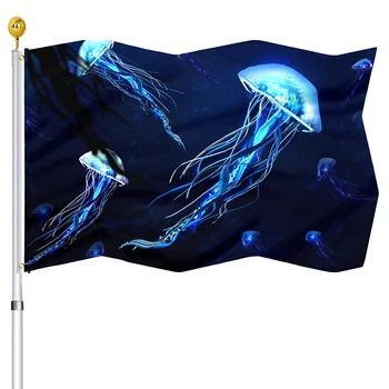 כחול מדוזה דגל כפול תפר באנר עם פליז לולאות גן דגלים הבית מקורה מסיבה חיצונית קישוט פוליאסטר הדגל התמונה