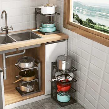המטבח לסירים Multi-Layer אחסון מדף פינה, מדף, שולחן פינת קיר סיר בכיור שכבות אחסון בארון התמונה