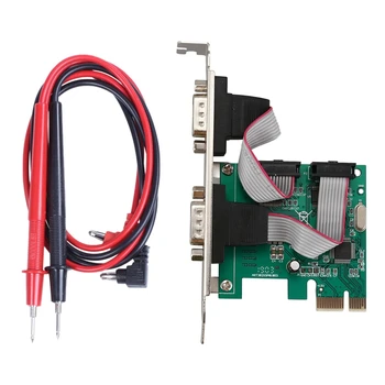 PCI-E PCI Express כפול DB9 Serial RS232 2 יציאות בקר מתאם כרטיס ירוק עם Multimeter דיגיטלי מבחן להוביל התמונה