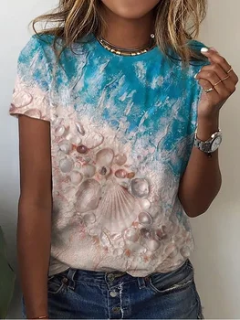 האוקיינוס 3D הדפסה טי-שירט נשים אופנה חולצות פרחוניות חולצה Harajuku שרוול קצר חולצות Tees כושר לנשימה בנות חולצה התמונה