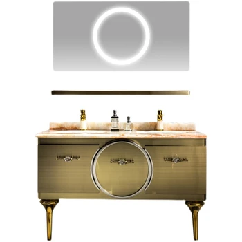 חדר אמבטיה כיור פשטות שיש יהירות אמבטיה מותאם אישית האור יוקרה בסגנון נירוסטה ארון אמבטיה להגדיר התמונה