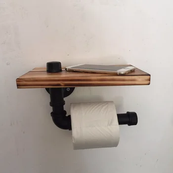 DWZ רטרו ברזל מחזיק נייר טואלט בשירותים מלון גליל נייר טישו תלייה מתלה מעץ מדף קיר רכוב שירותים מחזיק נייר התמונה