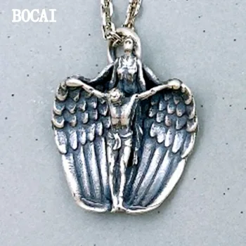 BOCAI חדש S925 כסף סטרלינג כנפי מלאך אלוהים תליונים גברים ונשים. התמונה