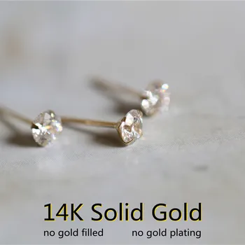 GOLDtutu 14k זהב מוצק גביש עגיל מיני עדינות מינימלי בסגנון פשוט מתנה קטנה עגילים לנשים בתכשיטים התמונה