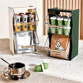 שכבה כפולה תיבת אחסון שקיות תה וקפה קפסולות שקוף אקריליק עיצוב מושלם למשרד או הביתה. התמונה