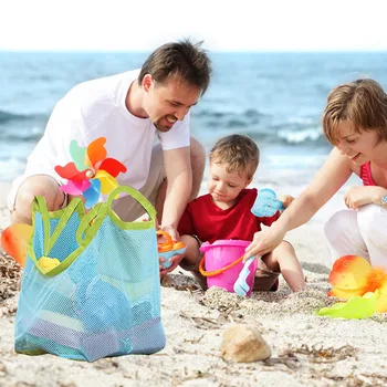תיק החוף אנטי-חול נטו שקית ואקום לילדים החוף צעצוע עמיד למים Cothes מגבת אחסון קניות כיס גדול קיבולת אחסון צעצועים התמונה