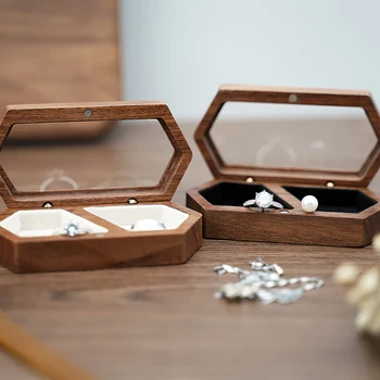 קופסת תכשיטים מעץ קיבולת גדולה נסיעות אחסון תיבת עגיל טבעת קופסא לאחסון של נשים המתנה אחסון מתנה קופסת תכשיטים. התמונה