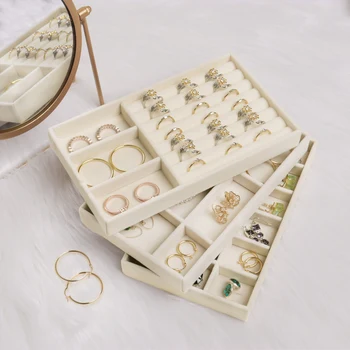 קטיפה Stackable תכשיטים להציג מגש במקרה תכשיטים חמה מכירות אופנה נייד קטיפה תכשיטים ארגונית קופסא התמונה